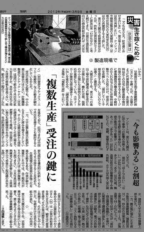 京都新聞 2012年3月9日 当社のBCP取組が紹介されました